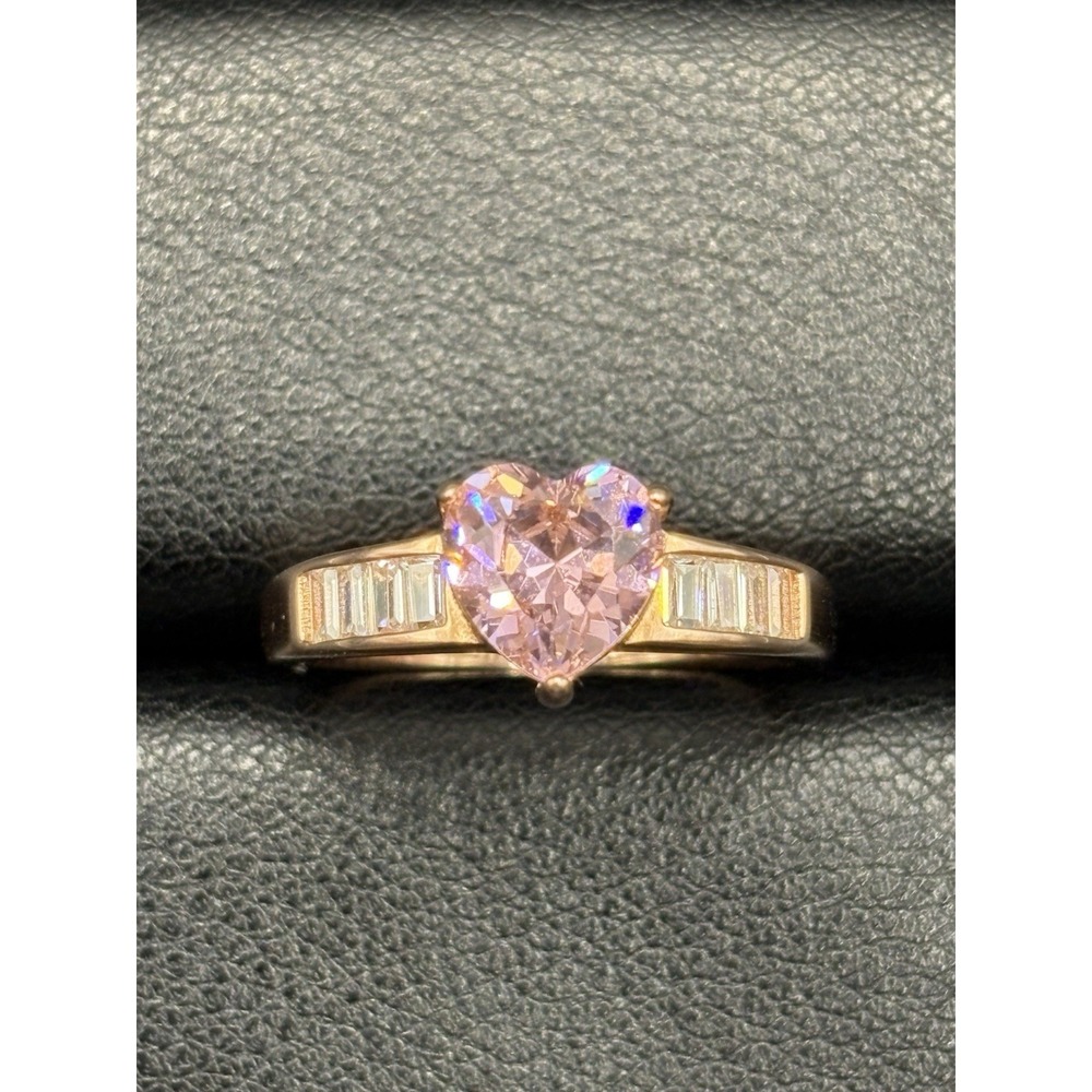 EUC Rose Sterling Silver Pink Cubic Zirconia Ring 4 Grams Size 9 F3